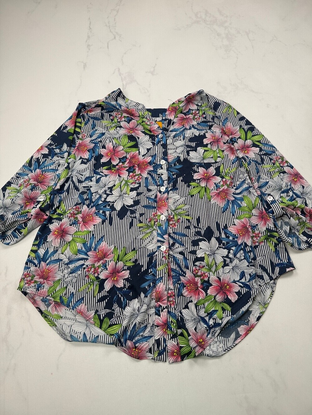 Ruby Rd. Printed Blouse Navy 90s Statement Piece - Womens 3X